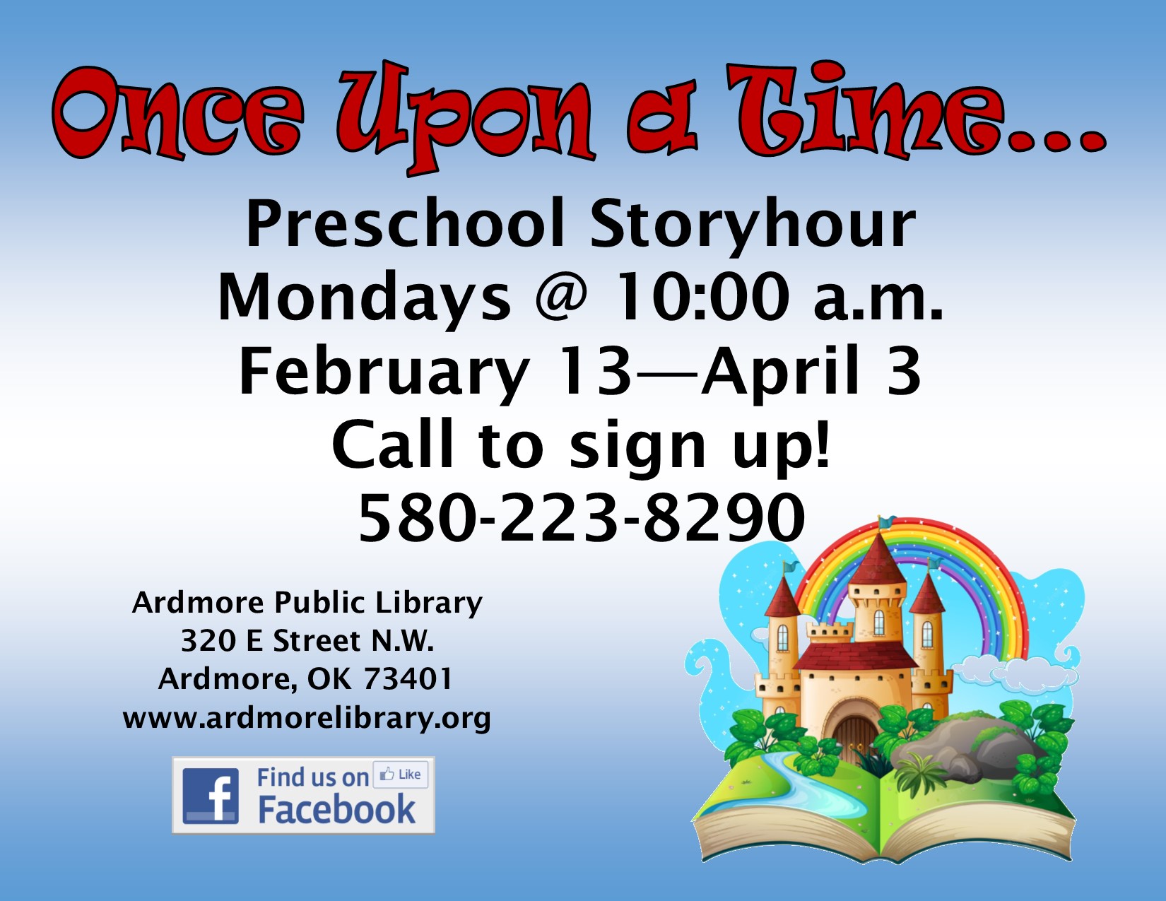 spring story hour, once upon a time, starts february 13
